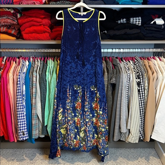 Smith Williams Couture Dresses & Skirts - Smith Williams blue/yellow floral sleeveless front tassel tie maxi dress size S